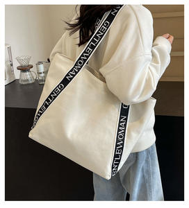 Özel baskılı büyük Tote çanta son geri dönüşümlü pamuk iş Tote mektup Logo desen kullanımlık tuval kumaş benzersiz tasarım - Product Image 2