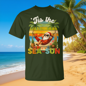 T-shirt Tis The Sea Sun Christmas In July Hawaii Santa Beach - Product Image 3