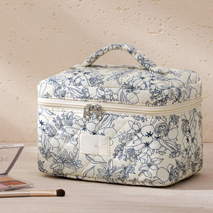 Quilted Makeup <b>Bag</b> Floral Cotton Makeup Pouch Aesthetic Cute Travel Toiletry <b>Bag</b> for Women Girls - Product Image 5