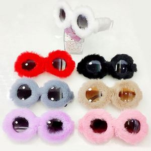 Nouveauté, lunettes de soleil personnalisées avec logo, en fourrure douce, en velours, pour soirée, lunettes de soleil surdimensionnées, rondes, en peluche, pour femmes - Product Image 3