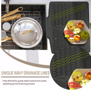 Alfombrilla de silicona para drenaje de grifos, accesorios de cocina, tapete de silicona para secar platos en encimeras, escurridor de platos, alfombrillas y tapetes de cocina - Product Image 4