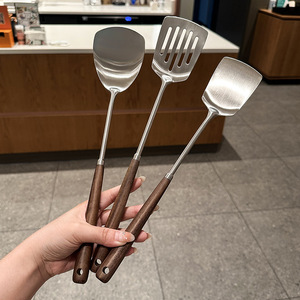 Juego de Espátulas de Cocina de Acero Inoxidable 304 y Madera de Nogal, 5 Piezas, Utensilios de Cocina, Herramientas para Saltear - Product Image 2