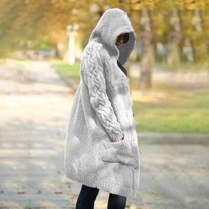 Hiver Femmes Long Soild Color Knitted Hooded Coat Sweater <span class=keywords><strong>Cardigan</strong></span> - Product Image 4