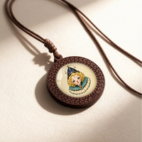 Collier en bois personnalisable style clown de cirque vintage, corde tressée à la main, chaîne de pull ambiance niche
