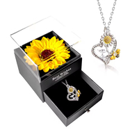Noël Saint Valentin Cadeau Éternel Préservé Roses Fleurs Acrylique Collier Boîte À Bijoux pour Maman Femmes