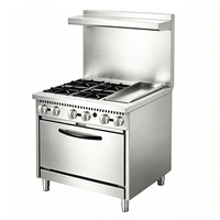 Cuisinière à gaz commerciale de style américain en acier inoxydable à 4 brûleurs avec plaque de cuisson et four