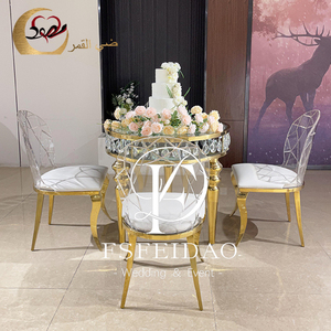 Table à gâteau contemporaine en acier inoxydable et cristal doré pour les mariages, les événements, les salles à manger - Utilisation à domicile et en hôtel - Product Image 4