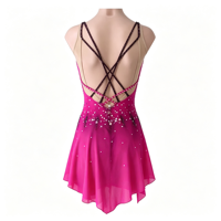 Robe de patinage artistique fuchsia en strass, sans manches, dos croisé, en maille, pour enfants et adultes, pour compétition et performance