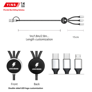 Custom Logo Promotional Gifts Set Nylon Braided <strong>3</strong> in 2 Dual <strong>Input</strong> Usb Type C Cable 1.2 M With Led Logo Fast Charging Cable - Product Image 2
