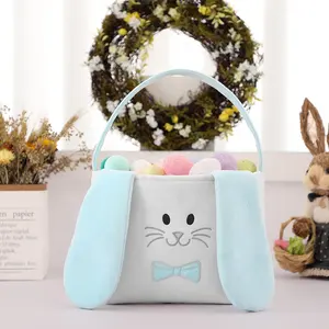 Cubo de Pascua con monograma, bolsa de regalo de color rosa con orejas largas, conejo de peluche, venta al por mayor