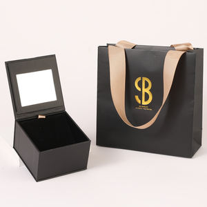 Boîte à bijoux de luxe avec logo personnalisé, design d'emballage en carton avec miroir, coffret cadeau pour collier et bague, boîte d'emballage avec sac fourre-tout - Product Image 1