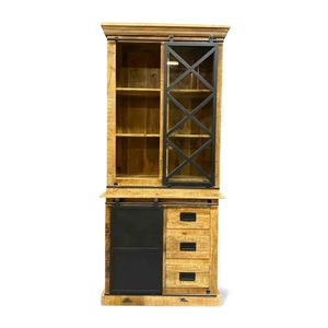 Contemporary Super Big Industrial Mango Wood <b>Bookcase</b> 3 Drawers Solid Wood <b>Bookshelves</b> for Home Office Living Room Furniture - Product Image 6