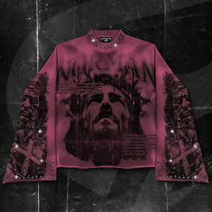 T-shirt da <span class=keywords><strong>uomo</strong></span> a <span class=keywords><strong>maniche</strong></span> <span class=keywords><strong>lunghe</strong></span> in cotone pesante, personalizzata, di alta qualità, stile streetwear, con grafica e strass, taglie forti, effetto distressed - Product Image 3