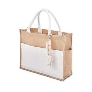 Custom Promotional <b>Gifts</b> Lunch Beach Vacation <b>Bride</b> Zipper Pocket Women's White Tote Jute <b>Bag</b> for Advertising - Product Image 1