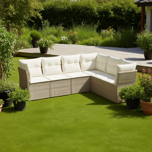 Ensemble de canapés de jardin réglables en rotin beige, 6 places, mobilier d'extérieur au design contemporain - Product Image 2