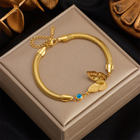 Brazalete de Moda al por Mayor Pulseras de Acero Inoxidable con Mariposa Brazalete de Cadena de Plata Chapado en Oro de 18K para Mujer