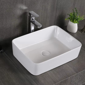 Cuba de Lavabo Retangular Branca Moderna de Cerâmica Sobrepor para Vilas, Apartamentos e Hotéis - Product Image 1