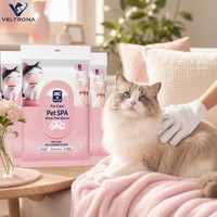 VELTRONA Gants de toilettage pour animaux de compagnie en tissu non tissé imperméable, style dessin animé, sans rinçage, 8 pièces, lisses, brillants, désodorisants, pour le nettoyage