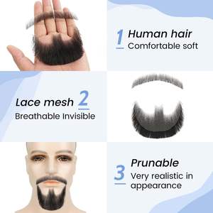 Barbe en cheveux humains, 100% faite à la main, dentelle douce invisible, fausse barbe hautement réaliste, noire, maquillage, cosplay - Product Image 4
