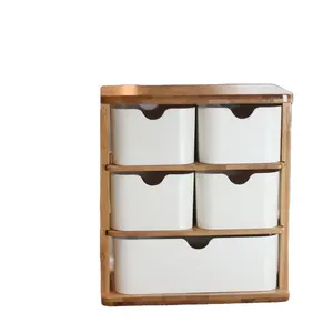 Keine Kunststoff 5 Schubladen mehrschichtige Bambusfaser Arbeitsplattaufbewahrung Organisator Make-up Schmuck Sammlungsbehälter Schränke