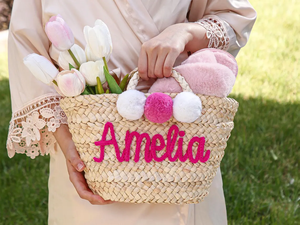 Cadeau d'été, sac de plage en paille personnalisé, tissé à la main en feuilles de palmier naturelles, broderie personnalisée, sac fourre-tout avec poignées tressées - Product Image 3