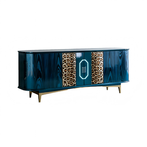 Credenza Moderna di Lusso con Stampa Leopardata e Pannello Blu, Ampia Capacità, Mobile Contenitore Resistente per Soggiorno e Appartamento - Product Image 1