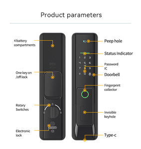 Poignée de porte électrique à empreinte digitale, serrure intelligente contrôlée par application Wifi Tuya, porte en aluminium sécurisée, clés électroniques numériques - Product Image 2