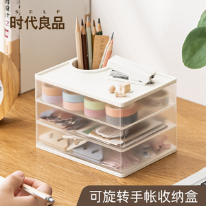 Transparent <b>Rotating</b> Stationery Storage Box 3 Layers Plastic <b>Desk</b> Organizer Shelf For Office Desktops - Product Image 2