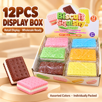 Jouet Squishy en PU à Remontée Lente, Forme Biscuit Sandwich, Couleurs Assorties, Doux à Presser, Anti-Stress, Boîte de 12 Pièces, Vente en Gros