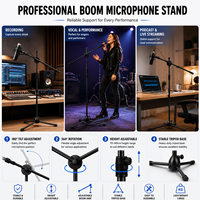 Support de microphone réglable avec base ronde, support de microphone de sol robuste pour le chant, la scène et le studio