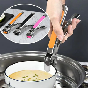 Pince anti-brûlure en silicone, nouvelle pince de préhension antidérapante pour bols de cuisine, pinces à bols, pinces à casseroles en acier inoxydable - Product Image 4