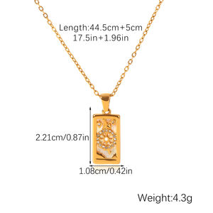 Collier à initiales rectangulaire vintage en acier inoxydable zircon avec pendentif de carte de tarot initiale en <span class=keywords><strong>or</strong></span> 18 carats imperméable sur chaîne à maillons - Product Image 6