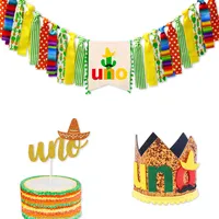 Partycool – ensemble de décoration pour fête d'anniversaire, thème de la Fiesta mexicaine, carnaval, fête prénatale, chapeau d'anniversaire, décoration de gâteau, chaise de salle à manger, drapeau