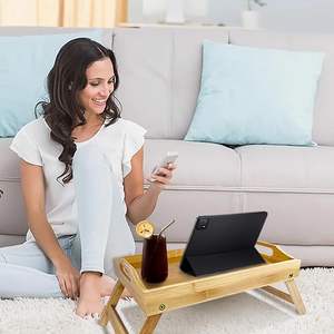 Plateau de lit en bambou Jambes pliantes Plateau de petit-déjeuner léger et écologique pour manger Vaisselle portable robuste pour ordinateur portable - Product Image 5