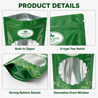 Sachet Doypack vert brillant de qualité alimentaire, refermable, avec fenêtre transparente, prêt pour la vente au détail, pour biscuits de boulangerie, bonbons et snacks, pochette autoportante
