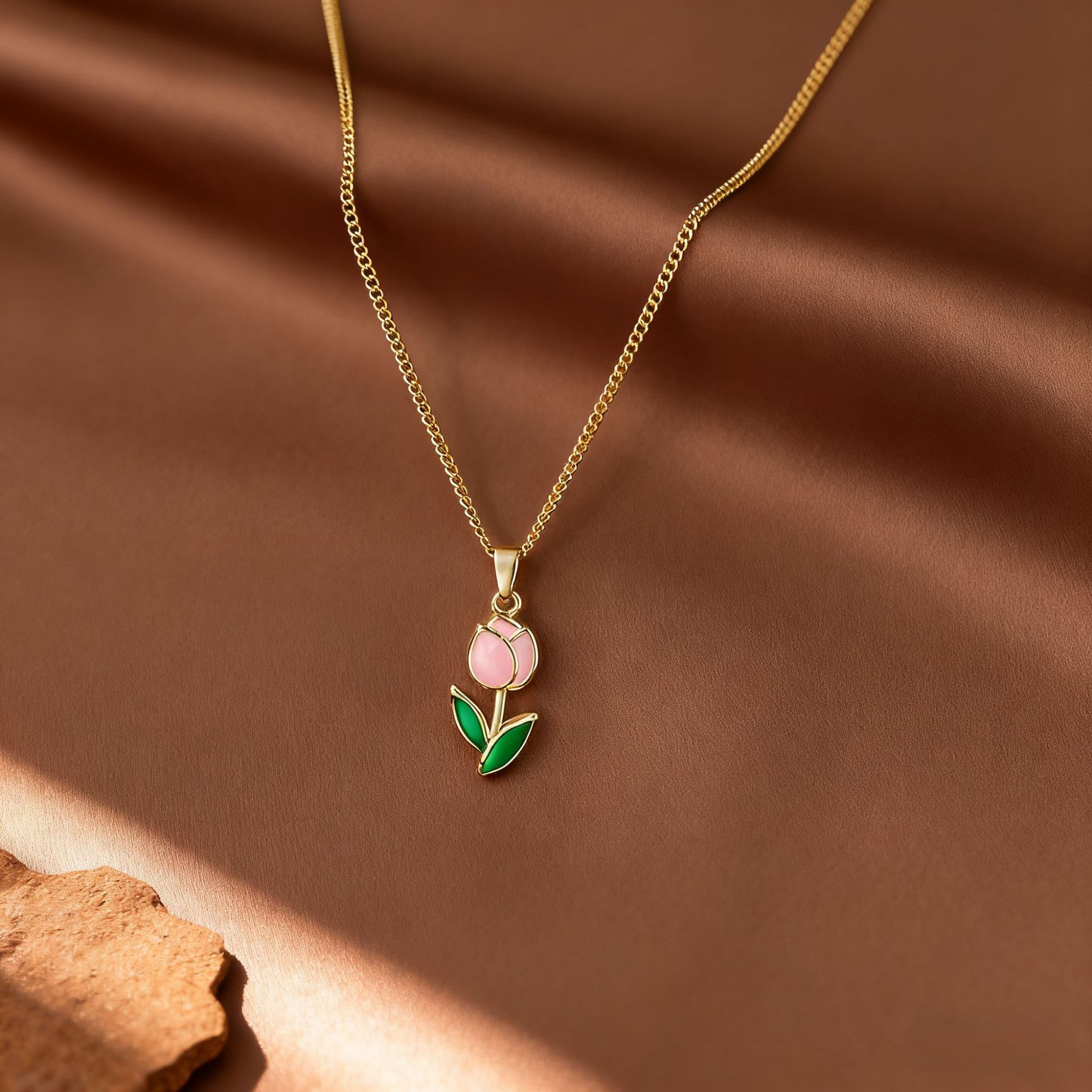 Pink Tulip Necklace - Gold
