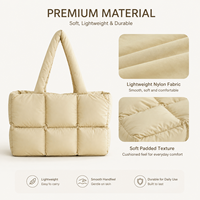 Tas Tote Puffer Kustom Wanita, Tas Selempang Nilon Berlapis, Tas Jinjing Ringan untuk Kerja dan Perjalanan, Grosir OEM Label Pribadi