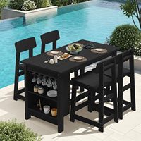 Ensemble de salle à manger d'extérieur peu encombrant, table et chaises hauteur bar, en HDPE imitation bois, résistant aux intempéries, pour jardin, bord de piscine, terrasse