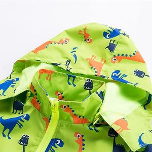 Chaqueta Infantil Ligera con Capucha Desmontable, Impermeable, Transpirable, Resistente al Viento, Forrada de Algodón y Poliéster, con Estampado Personalizado de Dinosaurios - Product Image 3