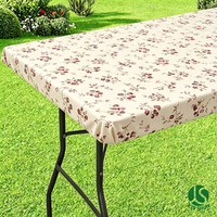 Housse de table ajustée en PEVA non tissé personnalisée en gros, avec dos en flanelle, élastique, imprimé floral marron à pois, écologique et imperméable