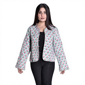 Vintage Knitted Breathable Cotton Floral Print Casual Short Winter 100% Cotton Unisex Quilted Blazer Bomber <b>Jacket</b> <b>Women</b> Autumn - Product Image 1