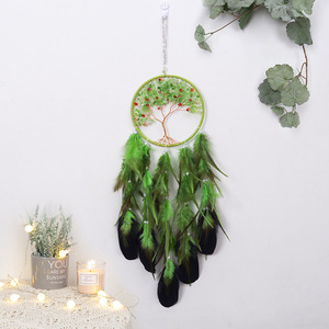 Attrape-rêves <span class=keywords><strong>bohème</strong></span> fait main « <span class=keywords><strong>Vie</strong></span> <span class=keywords><strong>de</strong></span> l'Arbre » – Tapisserie murale verte en plumes pour <span class=keywords><strong>la</strong></span> décoration intérieure - Product Image 2