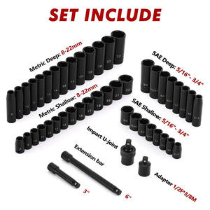 Jeu de clés à douilles robustes de 50 pièces, 3/8 pouce, pour réparation automobile, clé à chocs, kit d'outils à main, coffret rigide, OEM - Product Image 2