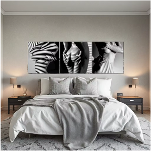 Modern Sexy Lady Figure <strong>Nude</strong> Paintings White and Black Unframed Acrylic Wall <strong>Art</strong> 3 Panels As a Set for Bed Room Living Room - Product Image 4