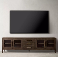 Meja TV Modern 100'' dari Kayu Oak, Konsol Media untuk Ruang Tamu dengan Tiga Laci