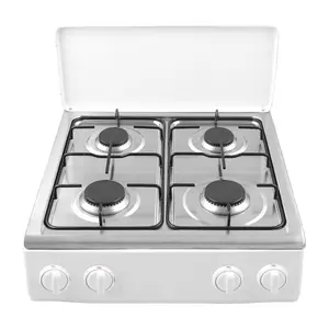 Cuisinière à gaz portable 4 brûleurs à usage extérieur Cuisinière à gaz pour table de cuisson avec couvercle en verre trempé