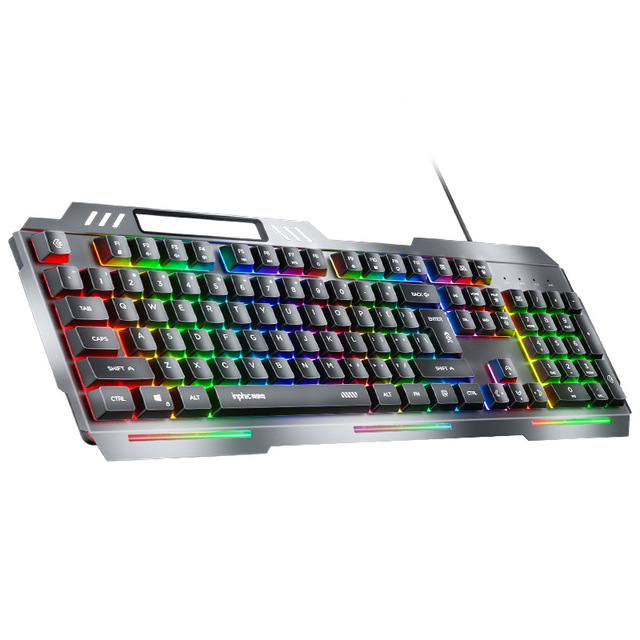 INPHIC K2 Wired Keyboard Metal Panel Waterproof Customizable Wrist Support Mixed Light Illuminated Gaming for Internet Cafes