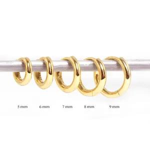 2024 Fashion 925 Sterling Silver Earring Simple Round Plain Hoop 6mm/7mm/8mm/9mm Gold Plated Huggie Hoop Earrings Women Jewelry