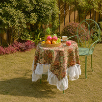 Nappe vintage ethnique à motifs floraux jacquard, beige, avec franges à pompons, en mélange coton et polyester, pour la décoration de la salle à manger à la maison