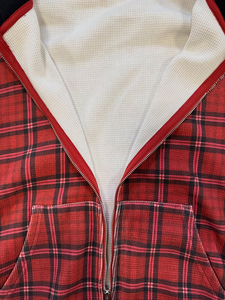 Sweat-shirt à capuche zippé à carreaux rouges pour homme, veste en polaire décontractée, coupe classique, vêtements d'automne - Product Image 2